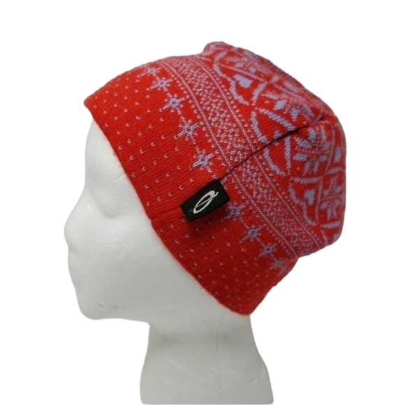 Obermeyer Signature Wool Blend Ladies Hat Beanie Fair Isle Snowflake Red Gray OS - Picture 1 of 10